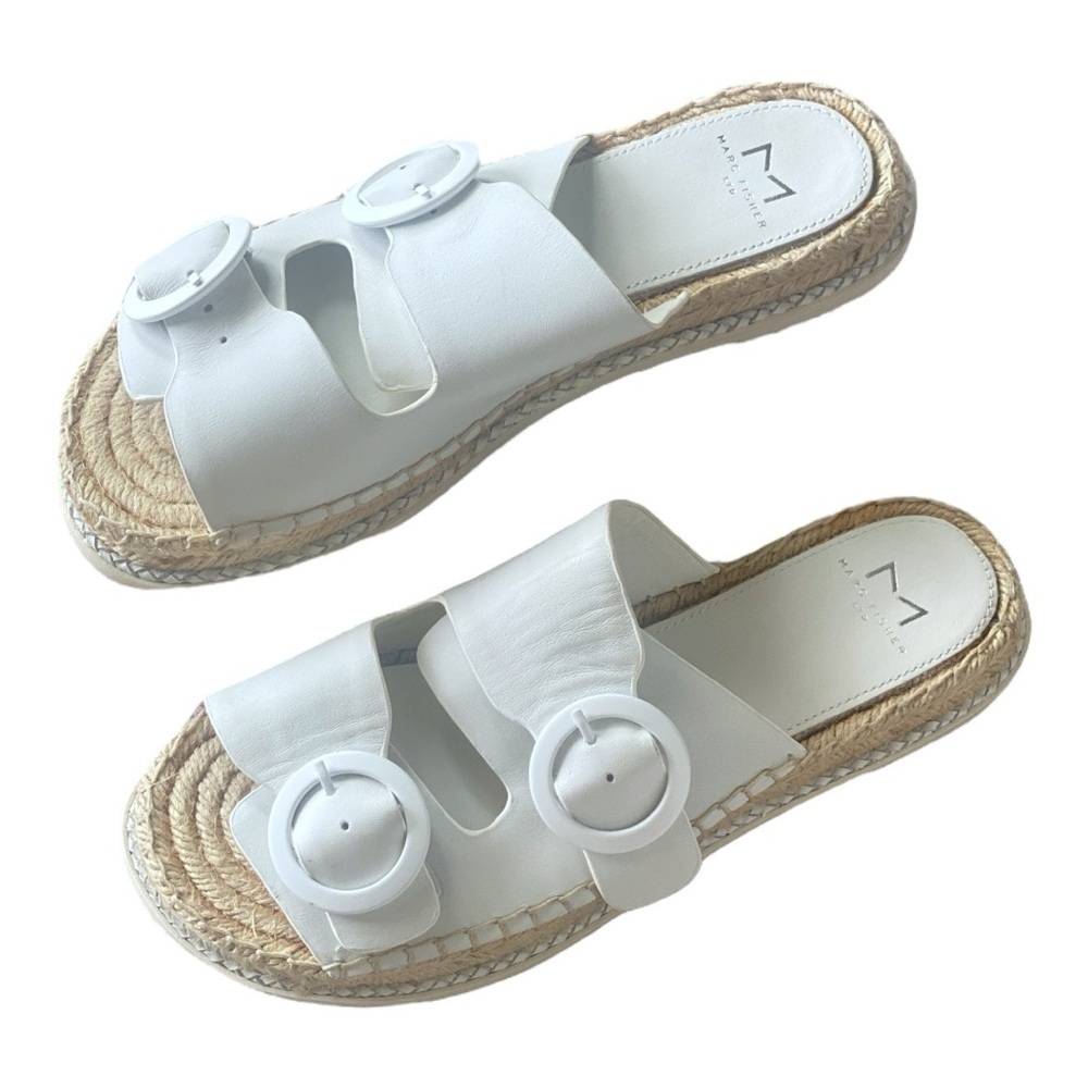 Marc Fisher White Leather Sandals 0.5” Platform Espadrille Braided Cord Size 7.5
